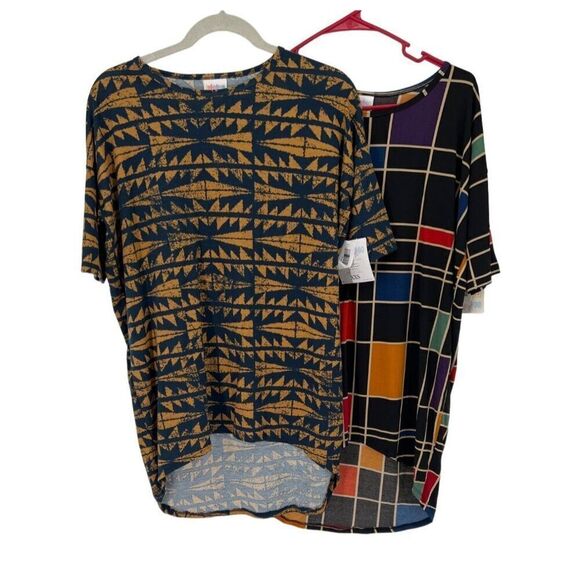 LuLaRoe Irma Tunic Top Womens Size XXS Colorblock Abstract Lot of 2 New - Picture 1 of 9